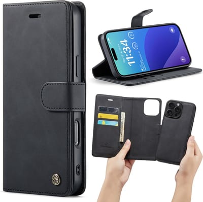 Casemania Hoesje Geschikt voor Apple iPhone 16 Pro - Charcoal Gray - 2 in 1 Magnetic Book Case