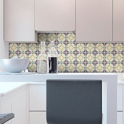 Zelfklevende tegelmuurstickers voor keuken en badkamer - 9 cementtegelstickers, Azulejos andrina-stijl - 9 stickers, 10x10 cm
