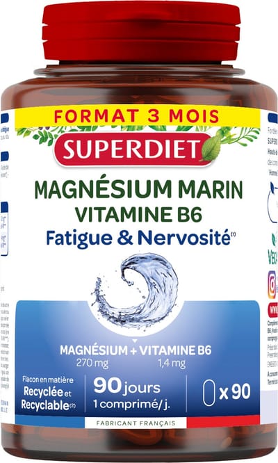 Superdiet Magnesium van Zee Oorsprong + Vitamine B6 - 90 Capsules - Vermoeidheid & Zenuwondersteuning