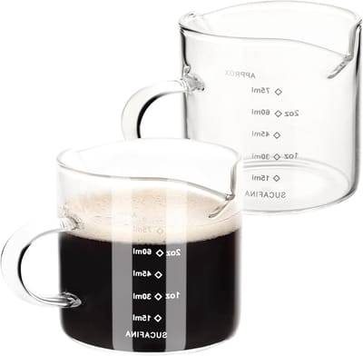 Set van 2 V-vormige Espresso Shot Glazen van 75ml, Perfect voor Thuis, Kantoor en Café, Ideaal als Maatbeker en Melk Cup