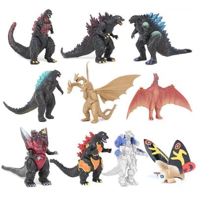 10 stuks/set Anime Godzilla King Ghidorah Mothra Rodan Burning Gojira PVC Model Poppen Verzameling Decor Standbeeld Cadeaus Kinder Hobby Speelgoed 3-6CM black