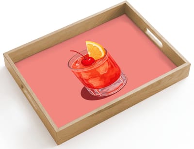 Dienblad hout 40x30 cm - Schootdienblad - Glas - Ijsblokjes - Citroen - Kers - Borrelplank rechthoek - Plateau dienbladen