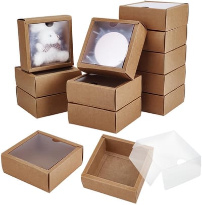 Dailygoods - 20 stuks Vierkante Papieren Dozen met PVC-venster - Geschenkpakketten voor Huwelijksgunsten en Cadeaus