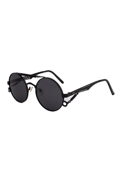 KIMU® Steampunk Zonnebril Rond - Zwart Montuur Kunststof - Zwarte Glazen - Zonnebril Bril Retro Heren Dames Cirkels Professor Festival