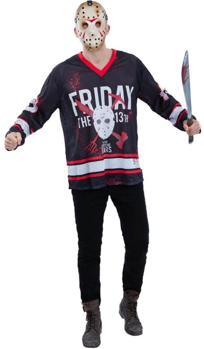 Smiffys - Friday The 13th, Hockey Top Kostuum Top - L - Rood/Zwart