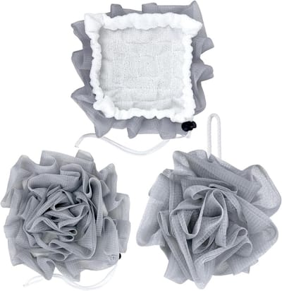 Verfrissende 2-in-1 Bad Spons en Douche Puff - Loofah Scrubbers voor Grondige Reiniging en Lichaamsverzorging voor Mannen en Vrouwen (Grijs)