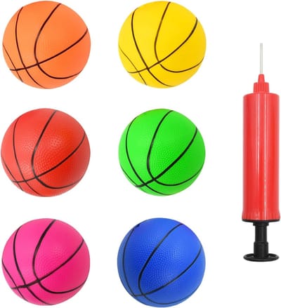 SnelShoppen - 6 Stuks Mini Basketballs, Kleine Opblaasbare Basketballen met Pomp, Perfect voor Kinderen, Feest, Tuin en Buitenactiviteiten