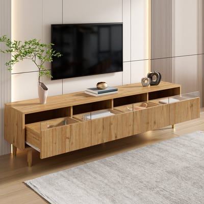 MODENUIT Tv-meubel - 4 Laden En Kabeldoorvoer - Minimalistisch - Voor Woonkamer - MDF - Houtkleur - 178x35x45 cm