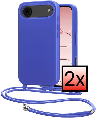Hoes Geschikt voor iPhone Air Met Telefoonkoord - Siliconen Hoesje Backcover Met Ketting - Felblauw - 2 PACK