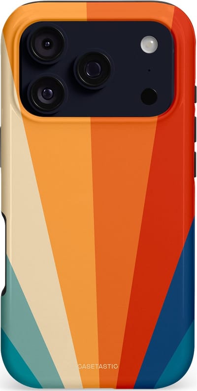 Casetastic hoesje geschikt voor Apple iPhone 17 Pro - MagSafe - Dubbellaagse bescherming - Retro straal - Fashion Case - Oranje Okergeel Petrol Rood