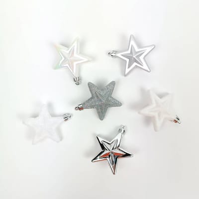 Kerstversiering, plastic sterren, 6 stuks