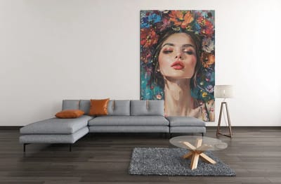 Canvas Schilderij - Portret van Vrouw met Bloemenkrans - 60x40x2 cm