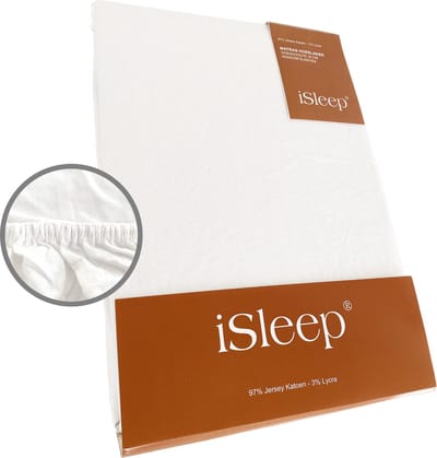 iSleep Jersey Lycra Hoeslaken - Hoge Hoek - Rondom Elastiek - Eenpersoons - 90/100x200/220 cm - Wit