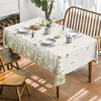 polyester vintage bloementafelkleed voor lente en zomer, fris veldbloemen en wilde grassen polyester tafelkleed, wasbaar 145X200CM