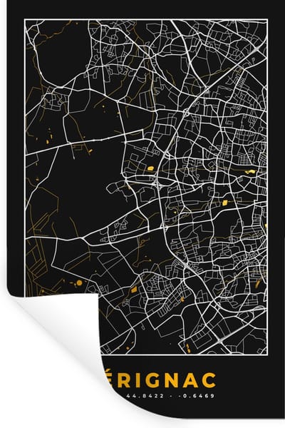 Muurstickers - Sticker Folie - Plattegrond – Kaart – Stadskaart – Frankrijk – Mérignac - 20x30 cm - Plakfolie - Muurstickers Kinderkamer - Zelfklevend Behang - Zelfklevend behangpapier - Stickerfolie