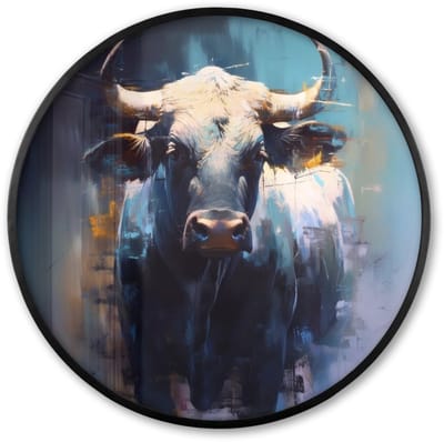 Poster in lijst Rond - Fotolijst 60x60 cm - Posters - Stier - Zwart - Abstract - Horens - Ronde posterlijst zwart - Decoratie - Wanddecoratie woonkamer - Muurdecoratie slaapkamer
