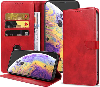 Geschikt voor iPhone X/Xs Telefoonhoesje Kunstleer met Magnetisch lipje en Pasjeshouder Book Case met Klepje - Rood - Smartphonica geschikt voor Apple iPhone X/10;Apple iPhone Xs