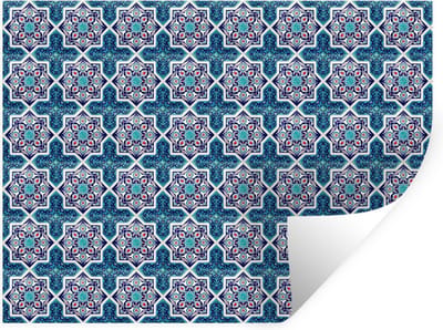 Muurstickers - Sticker Folie - Een Marokkaanse Mozaïek tegelpatroon waar de kleur blauw vooral is gebruikt - 160x120 cm - Plakfolie - Muurstickers Kinderkamer - Zelfklevend Behang XXL - Zelfklevend behangpapier - Stickerfolie