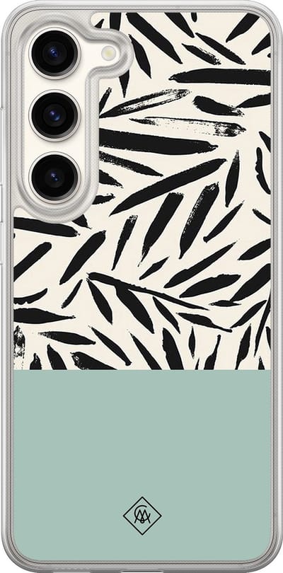 Casimoda® hoesje - Geschikt voor Samsung Galaxy S23 - Abstract Mint Palms - 2-in-1 case - Schokbestendig - Geometrisch patroon - Verhoogde randen - Mint, Transparant