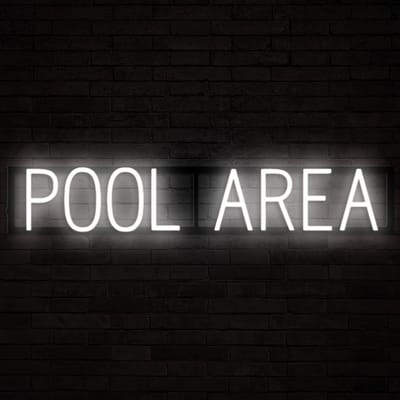 POOL AREA - Lichtreclame Neon LED bord verlicht | SpellBrite | 85,55 x 16 cm | 6 Dimstanden & 8 Lichtanimaties | Reclamebord neon verlichting