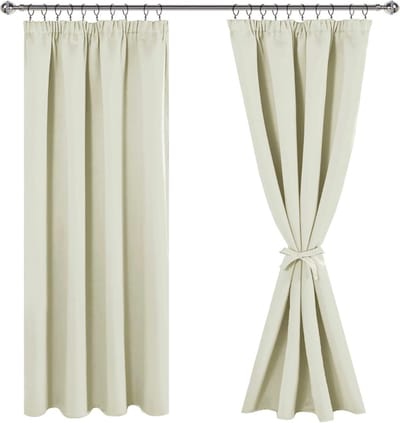 MKSS® Gordijnen Kant en Klaar met Haakjes - Gordijn voor Gordijnroede - Gordijnen Verduisterend - 175x140cm - Licht Beige