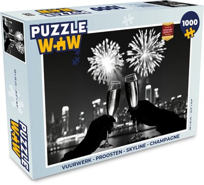 Puzzel Vuurwerk - Proosten - Skyline - Champagne - Legpuzzel - Puzzel 1000 stukjes volwassenen