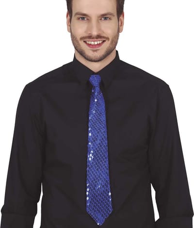 Fiestas Guirca Carnaval verkleed stropdas met pailletten - donkerblauw - polyester - volwassenen