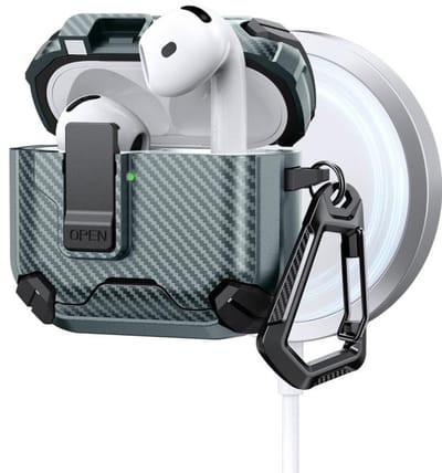Telestore - AirPods 4 Carbon hard case cover - Carbon hybride groen hoesje Beschermhoes - AirPods 4 Cover - hoesje geschikt voor Apple Airpods 4 - groen - Carbon hard cover - met MagSafe functie