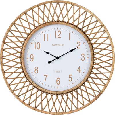 J-Line klok Wonder - rotan - naturel/wit - large - Ø 61.5 cm