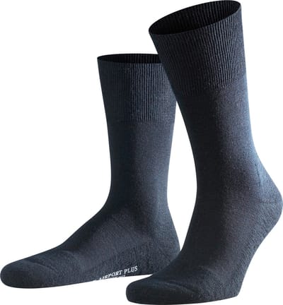 FALKE Airport Plus eenkleurig wol katoen sokken heren blauw - maat 41-42