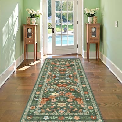 Tapis de couloir floral doux motif fleur botanique long tapis de chambre tapis de sol antidérapant lavable en machine cuisine décoration de la maison 100x240cm