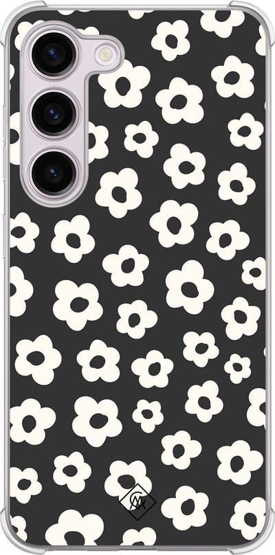 Casimoda® hoesje - Geschikt voor Samsung Galaxy S23 Plus - Retro Bloempjes - Shockproof case - Extra sterk - TPU/polycarbonaat - Zwart, Transparant