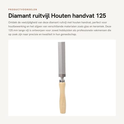 Dailygoods- Ruitvijl Diamant 125 mm - Houten Handvat - Tuingereedschap - Geschikt voor Glas/Keramiek - Polijsten/Bewerken - Premium Kwaliteit - Vijl