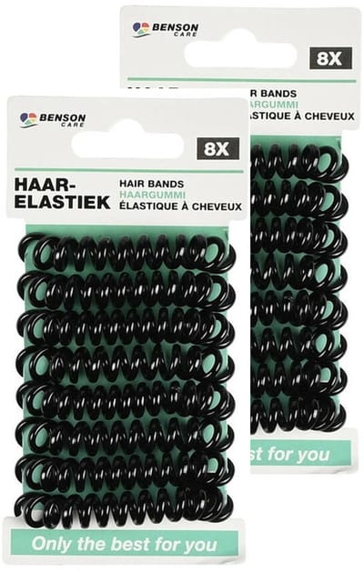 Benson Care Telefoonkabel haar elastiekjes - set 16x - zwart - zonder metaal - D5 cm