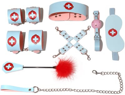 Adultshop - BDSM Zuster Set - Babyblauw en Roze | Complete Verpleegster Bondage Kit met Boeien, Hogtie, Gag Ball en Meer