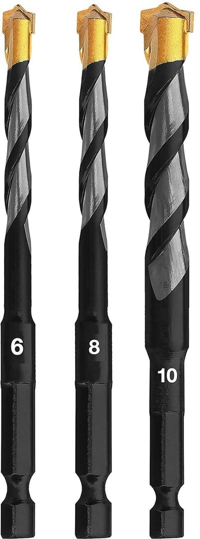 Multi-materiaal Boor Set 3-delig - 6, 8 & 10 mm - Geschikt voor Beton, Steen, Baksteen, Hout & Tegels - Hex-9 Schacht voor Accu- en Slagboormachines