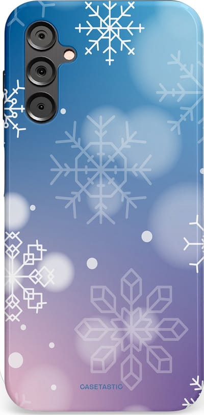Casetastic hoesje geschikt voor Samsung Galaxy A14 (2023) 5G / Samsung Galaxy A14 (2023) 4G - Dubbellaagse bescherming - Winterse Sneeuwvlokken - Fashion Case - Lichtblauw Lavendel Lichtgrijs Lichtroze