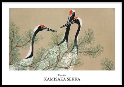 Poster Cranes - 30x40 cm - Geschilderd door Kamisaka Sekka - Schilderkunst - Beroemde Schilder - Exclusief fotolijst - WALLLL