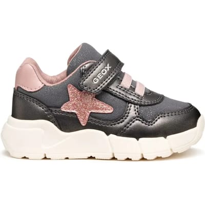 GEOX FLEXYPER MINI PEUTERMEISJES Sneakers - DONKERGRIJS/LICHTROZE - Maat 21