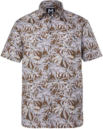 Men Plus - Heren - overhemd korte mouwen kentkraag print comfortabele pasvorm - Bruin - Maat 3XL
