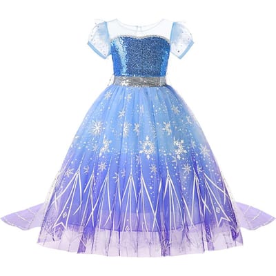 Costume Cosplay Princesse Enfant Fille Robe Reine des Neiges Halloween Carnaval Vêtements Mignons Cosplay Vêtements de Soirée pour 2-10 Ans 3-4T(110) gray
