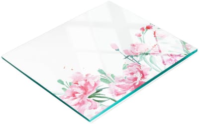 Keukenplank van gehard glas met decoratieve afbeeldingen van bloemen en pioenrozen, 60x52 cm