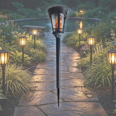 Solar Led Fakkel - Tuinlamp Vlam Effect - Tuin Decoratie - Realistisch Vlammenspel - 1487 cm Hoog - Matzwart
