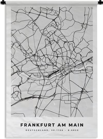 Wandkleed - Wanddoek - Frankfurt Am Main - Kaart - Stadskaart - Plattegrond - Duitsland - 120x180 cm - Wandtapijt