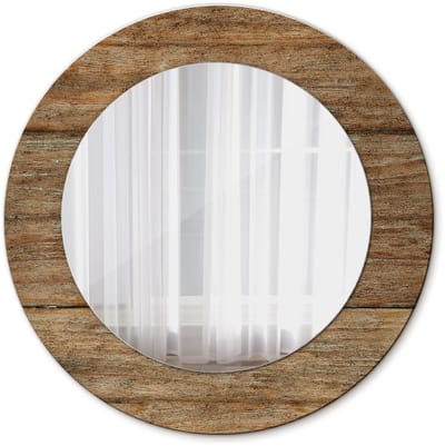 Tulup Spiegel - Ronde vorm Spiegel - op gehard Glas - Oud hout - Diameter: 50 cm - Bruine - Inloopkastspiegel – Badkamerspiegel - Toiletspiegel - Spiegel met decoratief motief - Elegant Spiegel - Wanddecoratie Spiegel - Montageset