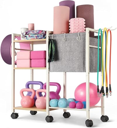 Opbergrek Fitnessapparatuur - Gym Organizer - Sportspullen Opbergen - Verstelbare Planken - 3 Lagen - Wit