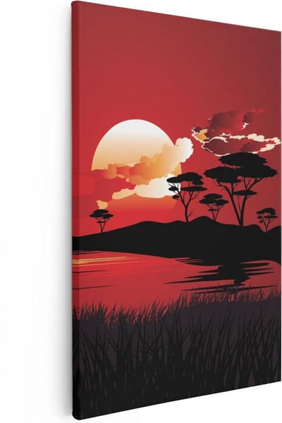 Artaza Canvas Schilderij Afrikaans Landschap - 20x30 cm - Klein - Wanddecoratie Zonsondergang - Muurdecoratie Natuur - Kamer Accessoires Savanne