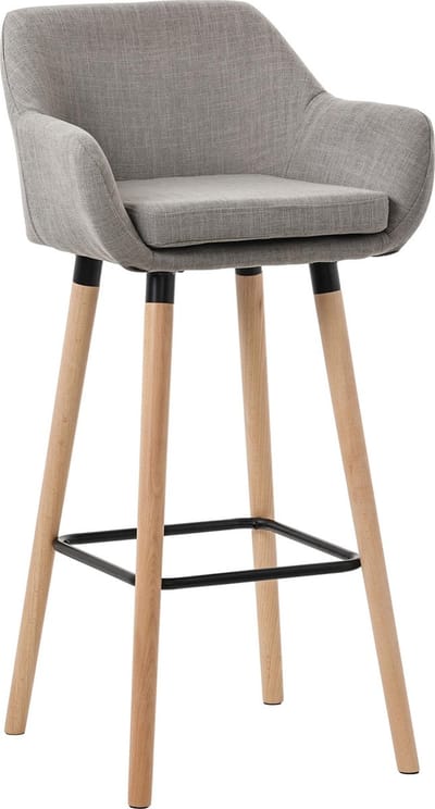 CLP Grant Barkruk - Met rugleuning - Voetsteun - houten frame - tot 150 kg belastbaar - Stof - grijs/natura