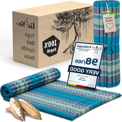 Rolmat Gastenbed - Reisbed Matras - Ontspannen Buiten - Handgemaakt Kapok Vulling - 200x110x45cm - Lichtblauw