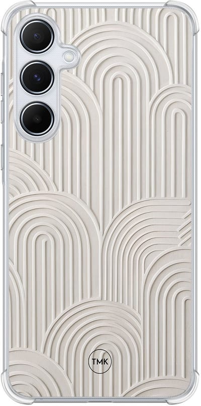 Shockproof hoesje geschikt voor Samsung Galaxy A55 - Sand curves - Schokbestendig - Verhoogde randen - TPU case - Extra Sterke Back Cover - Geometrisch patroon - Transparant, Beige